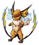  2013 2_tails ambiguous_gender black_eyes brown_fur electricity feral fur lightning long_ears mega_evolution multicolored_fur multiple_tails nintendo orange_fur plain_background pok&eacute;mon raichu red_fur tailzkip tuft video_games white_fur yellow_fur 