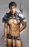  2015 abs archer armor balls biceps bow clothed clothing edit fantasy flaccid half-dressed human hunter hyur looking_at_viewer male mammal muscles nipples nude pecs penis photo_manipulation photomorph solo thurinion vein 