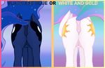  anus arareroll blue_fur blue_hair cutie_mark english_text equine female friendship_is_magic fur hair horse mammal my_little_pony nude pony princess_celestia_(mlp) princess_luna_(mlp) pussy royalty teats text two_tone_hair white_fur wings 