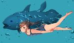  ass bare_shoulders barefoot brown_eyes brown_hair coelacanth downscaled fish i-401_(kantai_collection) kantai_collection md5_mismatch one-piece_swimsuit oniku_(oishii_oniku) ponytail resized school_swimsuit short_hair solo swimming swimsuit tan underwater 