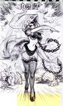  alex_ahad chain dated explosion garters highres midriff navel odin_sphere scan scan_artifacts showgirl_skirt sketch slender_waist solo thighhighs traditional_media velvet_(odin_sphere) 