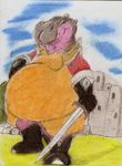  armor boca castle cloud grass hippopotamus mammal rock sky sword weapon 