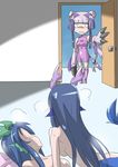  arashi_sora blush commentary dragon hair_ornament haku_(p&amp;d) highres horns implied_sex karin_(p&amp;d) long_hair multiple_girls precure_netorare puzzle_&amp;_dragons selfcest tail topless walk-in yuri 