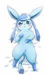  2015 3_toes all_fours ambiguous_gender bed black_nose blue_eyes blue_fur blush butt canine cute eeveelution feral fur glaceon looking_at_viewer lying mammal nintendo on_bed pok&eacute;mon solo sum toes video_games 