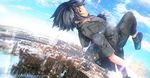  1boy aog25101 black_hair city copyright_name final_fantasy final_fantasy_xv fingerless_gloves gloves looking_at_viewer noctis_lucis_caelum outdoors red_eyes 