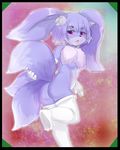  canine dog female flat_chested fur gloves hair kemono legwear mammal pink_eyes purple_fur purple_hair short_hair stockings unknown_artist 