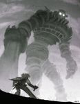  cloak colossus gaius greyscale monochrome shadow_of_the_colossus size_difference sword thomas_bramall wander weapon 
