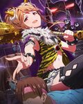  :d alternate_eye_color animal_print armlet black_legwear bracelet brown_hair chain club fake_horns horns idolmaster idolmaster_million_live! jewelry kanabou lightning multiple_boys navel official_art oni oni_horns open_mouth red_eyes setsubun smile solo_focus spiked_club tenkuubashi_tomoka thighhighs tiger_print weapon 