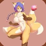  breasts canine female fox fur hair kemono mammal multiple_tails orange_fur purple_hair short_hair unknown_artist 