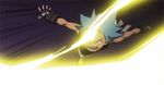  animated animated_gif black_eyes black_gloves black_star blue_hair fighting gloves holding holding_weapon monster open_mouth pants running soul_eater spiked_hair teeth weapon 