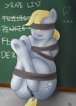  &lt;3 anus bdsm blonde_hair bondage bound chalkboard classroom cutie_mark derpy_hooves_(mlp) equine female feral friendship_is_magic fur grey_fur hair hooves horse imminent_rape long_hair mammal my_little_pony open_mouth pony pussy ribbons runnerman360 smile solo writing 