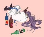  alcohol bottle curled_up doctor drunk fetal_position grey_hair hypnosis_mic jinguuji_jakurai labcoat long_hair sake sleeping 
