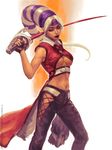  breasts foxy_(kof) headband large_breasts long_hair midriff ponytail rapier solidgrafi solo sword the_king_of_fighters underboob weapon white_hair 