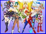  altima_(monster_farm) angel_wings apsaras_(monster_farm) ayane_(monster_farm) blonde_hair blue_eyes breasts cape carmilla_(monster_farm) dark_skin demon_tail eyes_closed four_arms fushisha_o green_eyes green_hair halo heterochromia horns kali_(monster_farm) large_breasts looking_at_viewer monster_farm multiple_arms multiple_girls multiple_wings open_mouth purple_hair red_eyes seraphim_(monster_farm) simple_background small_breasts smile spear stream_(monster_farm) sword tail tongue_out truenos_(monster_farm) valkyrie_(monster_farm) white_hair wings yellow_eyes 