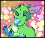 blue_eyes canine clothed clothing fur green_fur half-dressed male mammal portrait solor sparklepaws static_shock topless wolf 
