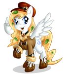  2014 blonde_hair blue_eyes clothed clothing cobalt equine fan_character feral fur gem hair hat horse leaf mammal messy mud my_little_pony necklace open_mouth pegasus plain_background pony smile steampunk tailzkip teeth white_fur wings 