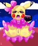  2015 anus black_nose clothed clothing cosplay_pikachu cute eyelashes female feral fur long_ears mammal nintendo open_mouth pikachu pok&eacute;mon pussy rodent solo spreading teeth tongue video_games virate-chip yellow_fur 