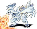  ambiguous_gender blue_eyes claws feral fire fire_breathing fur legendary_pok&eacute;mon nintendo open_mouth plain_background pok&eacute;mon reshiram tailzkip teeth tongue video_games white_fur 