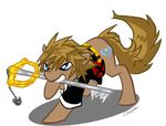  &lt;3 blue_eyes brown_fur brown_hair clothed clothing cutie_mark equine fur hair horse keyblade kingdom_hearts mammal plain_background ponification pony sora sword tailzkip teeth video_games weapon 