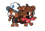  beaver brown_fur clothed clothing crossover dipper_pines female fur gravity_falls happy happy_tree_friends mabel_pines mammal rodent surprise unknown_artist young 