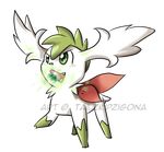  ambiguous_gender energy feral flower fur green_eyes green_fur legendary_pok&eacute;mon nintendo open_mouth plain_background plant pok&eacute;mon red_skin shaymin tailzkip teeth tongue tuft video_games white_fur 