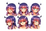  ^_^ ahoge aqua_eyes bad_id bad_twitter_id closed_eyes expressions gradient_hair highres jinguu_shion multicolored_hair multiple_views natsu_hotaru original pink_hair purple_hair short_hair simple_background smile white_background 