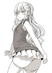  asanagi ass bad_id bad_twitter_id fang greyscale inactive_account long_hair microskirt monochrome no_panties original pleated_skirt simple_background skirt sleeveless sleeveless_turtleneck solo thighhighs turtleneck twintails white_background 