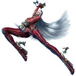  alternate_hair_length alternate_hairstyle bayonetta_2 bodysuit boots breasts earrings eyewear_on_head full_body glasses gun handgun high_heels jeanne_(bayonetta) jewelry lipstick long_hair looking_at_viewer makeup official_art quadruple_wielding red_footwear red_legwear silver_hair simple_background small_breasts smile solo thigh_boots thighhighs very_long_hair weapon zipper 