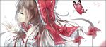  animal artist_name bad_id bad_pixiv_id black_border blurry border bow brown_hair bug butterfly closed_eyes cui_(jidanhaidaitang) dated depth_of_field detached_sleeves flying_sweatdrops frame frilled_bow frills hair_bow hair_tubes hakurei_reimu hands_up highres insect long_hair petals profile ribbon-trimmed_sleeves ribbon_trim serious simple_background sketch solo touhou upper_body white_background wings 