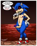  ? animal_ears anthro balls cat_ears creepypasta dialogue english_text erection footwear gloves glowing hand_on_butt hedgehog male mammal navel nipples nude penis question quills redrum sega sharp_teeth shoes smile solo sonic.exe sonic_(series) sonic_the_hedgehog standing teeth text 