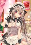  :o breasts dress long_hair maid maid_headdress medium_breasts moe2015 nekoboshi_sakko on_bed original petals pink_eyes silver_hair sitting solo very_long_hair wrist_cuffs 