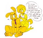  &lt;3 blue_eyes bubble_kitten17 chica_(fnaf) dialogue female five_nights_at_freddy&#039;s male pink_eyes sitting springtrap_(fnaf) text 