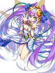  :d bare_legs bracelet dress green_eyes hair_ornament hong_(white_spider) jewelry lakshmi_(p&amp;d) long_hair necklace open_mouth purple_hair puzzle_&amp;_dragons smile solo very_long_hair 