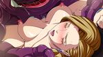  1girl areolae arm_grab bianca blonde_hair blush braid breasts censored dragon_quest dragon_quest_v earrings eyes_closed highres inja_no_kuruwa jewelry large_breasts legs long_hair lying missionary monster nipples nude open_mouth penis saliva sex spread_legs sweat thighs vaginal 