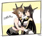  2girls animal_ears artist_name bell black_hair brown_hair cat_ears dated green_eyes headgear ikeshita_moyuko jingle_bell kantai_collection kemonomimi_mode multiple_girls mutsu_(kantai_collection) nagato_(kantai_collection) red_eyes skirt translation_request 