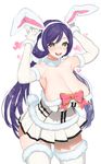  animal_ears bad_id bad_pixiv_id banned_artist breasts bunny_ears cleavage fake_animal_ears fur_trim green_eyes heart highres huge_breasts long_hair looking_at_viewer love_live! love_live!_school_idol_project open_mouth purple_hair simple_background skirt smile solo thighs toujou_nozomi twintails very_long_hair white_background yuzuha 