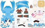  absurdres angel_wings artist_name blue_eyes blue_hair blush character_name chibi collar el_joey elbow_gloves gloves highres long_hair nymph_(sora_no_otoshimono) paper_cutout papercraft school_uniform smile solo sora_no_otoshimono transparent_wings twintails very_long_hair watermark web_address wings 