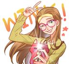  bad_id bad_pixiv_id big_hero_6 brown_hair camera_flash cellphone glasses green_eyes hairband honey_lemon kanapy long_hair phone red-framed_eyewear smartphone solo 