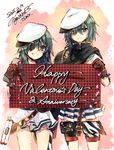  anniversary blue_eyes blush bow cape dated dual_persona eyepatch flat_cap gloves grin happy_valentine hat kantai_collection kiso_(kantai_collection) light_smile multiple_girls pleated_skirt remodel_(kantai_collection) signature skirt smile valentine yuihira_asu 