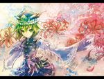  :/ bad_id bad_pixiv_id flower green_eyes green_hair hat lakestep55 looking_at_viewer revision shiki_eiki short_hair solo touhou traditional_media wide_sleeves 