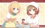  alice_margatroid aoi_(annbi) apron ascot blonde_hair blue_eyes bowl brown_hair chocolate closed_eyes cookie_cutter detached_sleeves hair_tubes hairband hakurei_reimu head_scarf heart japanese_clothes kappougi kimono long_hair minigirl mixing_bowl multiple_girls open_mouth purple_hair red_eyes shanghai_doll short_hair smile stirring sukuna_shinmyoumaru tenugui touhou 