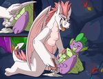  2015 abdominal_bulge anal anal_insertion anal_penetration anal_vore balls cave cum dragon fangs fizzle_(mlp) friendship_is_magic fuf green_eyes group half-closed_eyes insertion kneeling male male/male my_little_pony penetration penis scalie spike_(mlp) tongue vore 