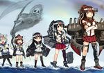  ^_^ arm_up bangs bare_shoulders binoculars breasts brown_eyes brown_hair closed_eyes crossed_arms death_(entity) dress gloves grim_reaper hachimaki hair_ornament hairclip hamakaze_(kantai_collection) headband headset horns isokaze_(kantai_collection) kantai_collection long_hair machinery medium_breasts multiple_girls neckerchief operation_ten-gou orange_eyes pantyhose ponytail red_eyes school_uniform serafuku sidelocks silver_hair skirt tears translated trembling water white_dress white_gloves y.ssanoha yahagi_(kantai_collection) yamato_(kantai_collection) yukikaze_(kantai_collection) 