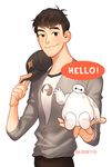  bad_id bad_pixiv_id baseball_cap baymax big_hero_6 black_eyes black_hair hat hat_removed headwear_removed holding holding_hat kanapy tadashi_hamada 