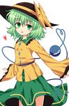  bad_id bad_pixiv_id bow green_eyes green_hair hat hat_bow heart heart_of_string highres isa komeiji_koishi long_sleeves open_mouth shirt skirt smile solo third_eye touhou wide_sleeves 