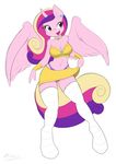  2015 ambris anthro anthrofied big_breasts breasts clothing colored equine eyelashes female friendship_is_magic fur hair horn mammal midriff multicolored_hair my_little_pony navel open_mouth panties pink_fur plain_background princess_cadance_(mlp) purple_eyes skirt skirt_lift socks solo underwear white_background winged_unicorn wings 
