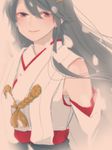  bad_id bad_pixiv_id black_hair brown_eyes deco_(geigeki_honey) detached_sleeves half-closed_eyes haruna_(kantai_collection) kantai_collection long_hair looking_at_viewer nontraditional_miko smile solo wind 