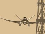  airplane bad_id bad_pixiv_id highres landing_gear no_humans oekaki original sepia spirit_chiasma tower 