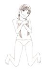  :d barefoot hair_over_breasts head_tilt kneeling long_hair monochrome navel open_mouth original panties sketch smile solo topless traditional_media twintails underwear x_arms yoshitomi_akihito 