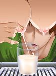  breast_grab breast_milk breasts brown_hair ebido faceless faceless_male glass grabbing grate hanging_breasts lactation large_breasts milk nipple_tweak nipples original 